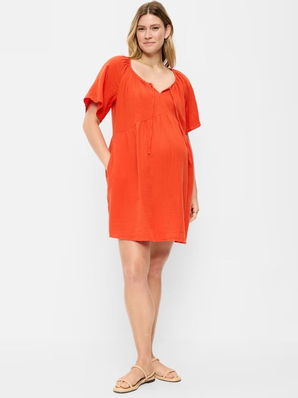 Old Navy Maternity Medium Crinkle Gauze Flutter-Sleeve Mini Swing Dress 75% off